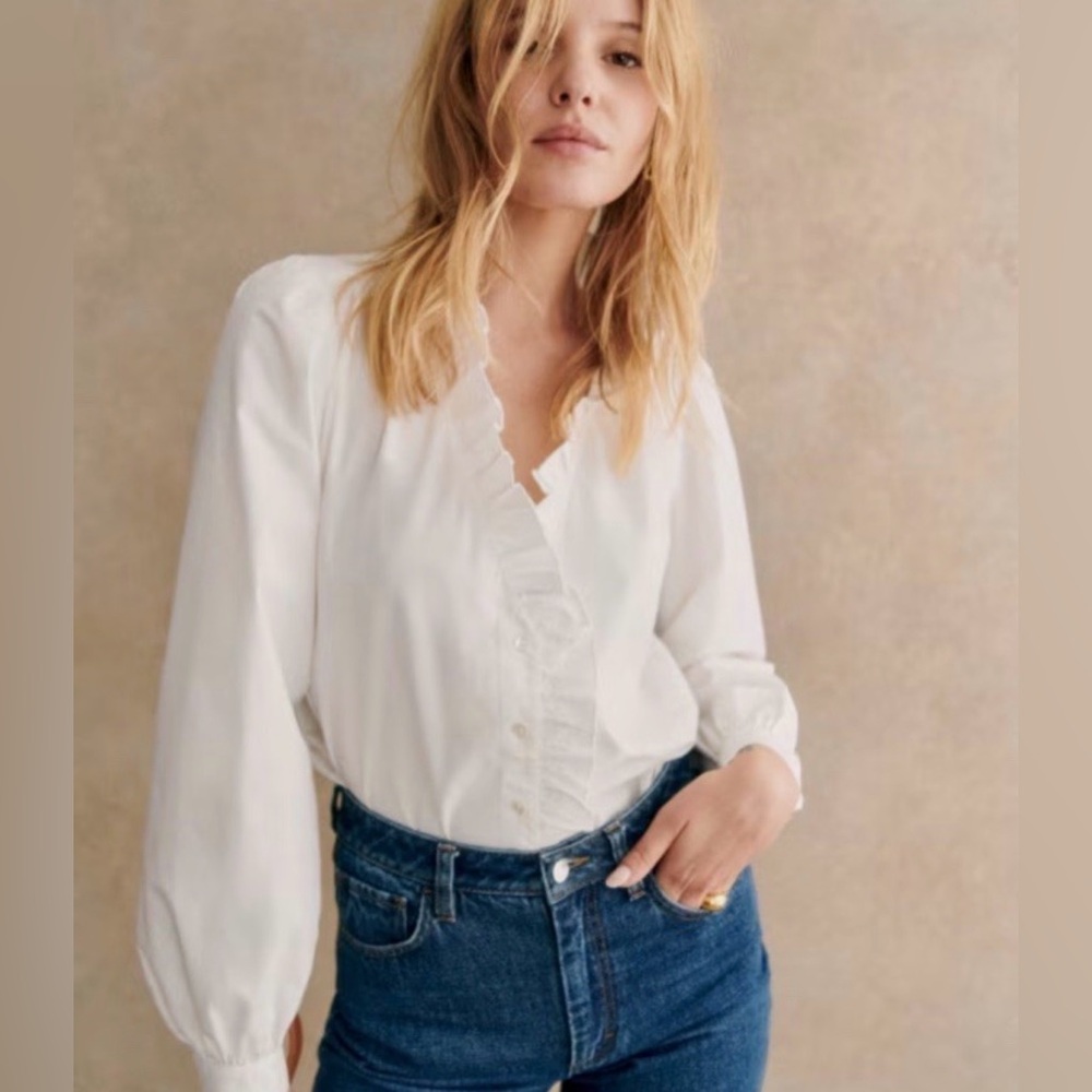 Authentic Sézane Rosine Shirt in Ecru Poplin Size 4